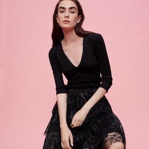 NWT Maje Black Jersey-blend and lace sequined dress